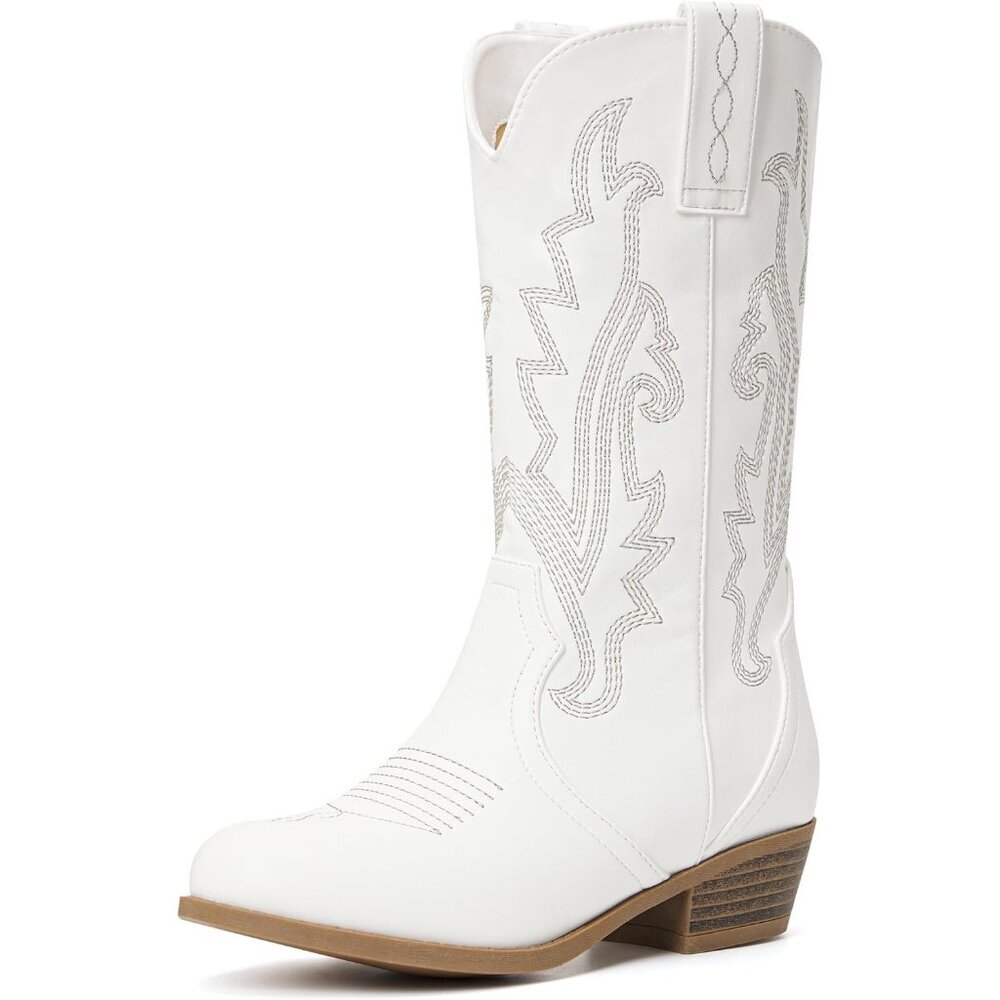 ⚡Girls White Kids Western Boots Embroidered Cowgirl Boots Riding Shoes Mid Calf